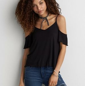💥2 FOR $25💥GRAY AE cold shoulder lettuce hem top